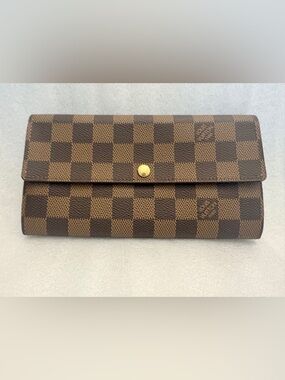 Louis Vuitton Damier Ebene Sarah Wallet Brown Canvas Long Wallet Snap Flap